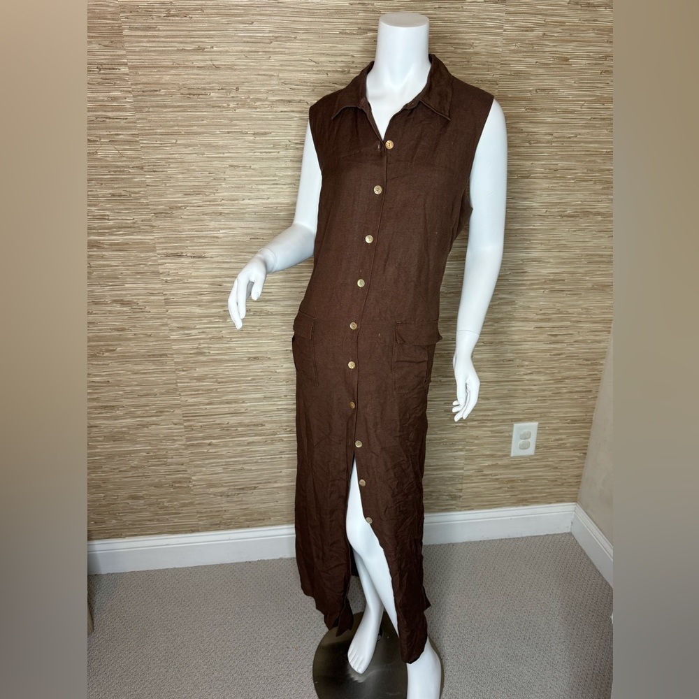 Vintage Linen Blend Dress with Cargo Pockets